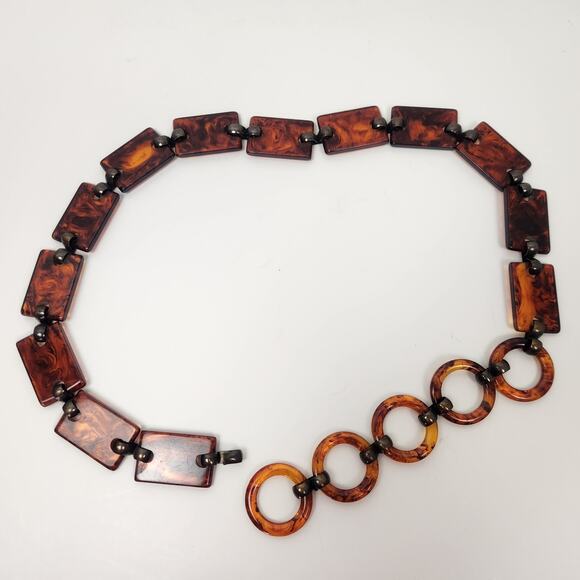 Vintage Tortoise Shell Lucite Chain Link Belt Brown main image 5
